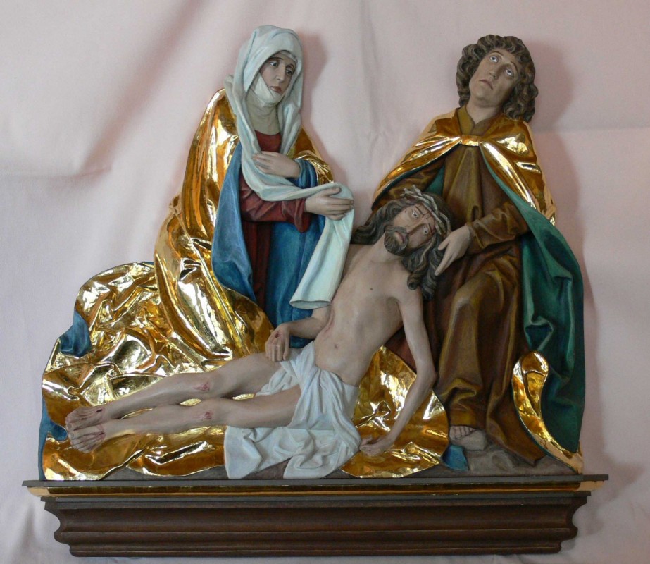 Pieta gotycka, płaskorzeźba, rzeźba, figura w drewnie