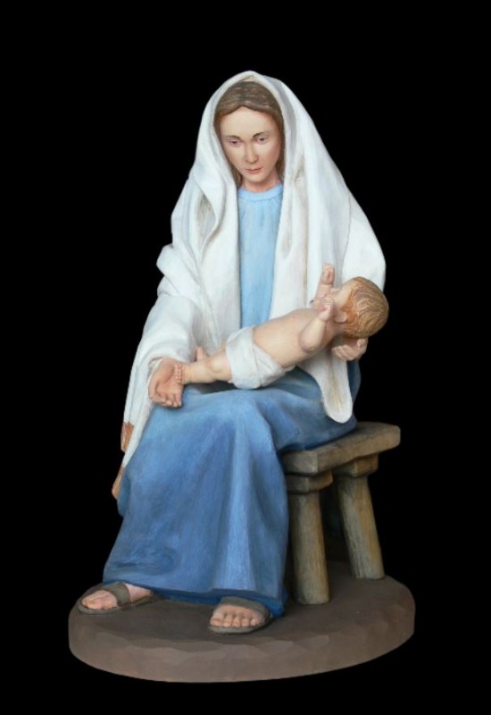 Maria z dzieciątkiem, figura do szopki drewniana