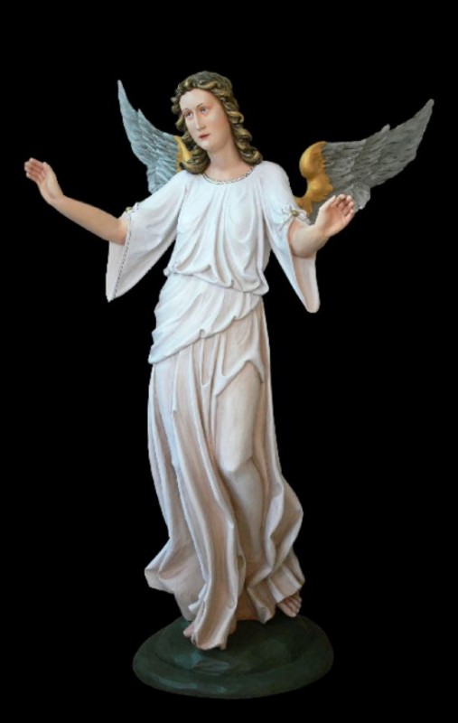 Anioł ze skrzydłami, figura szopkowa w drewnie, rzeźba drewniana