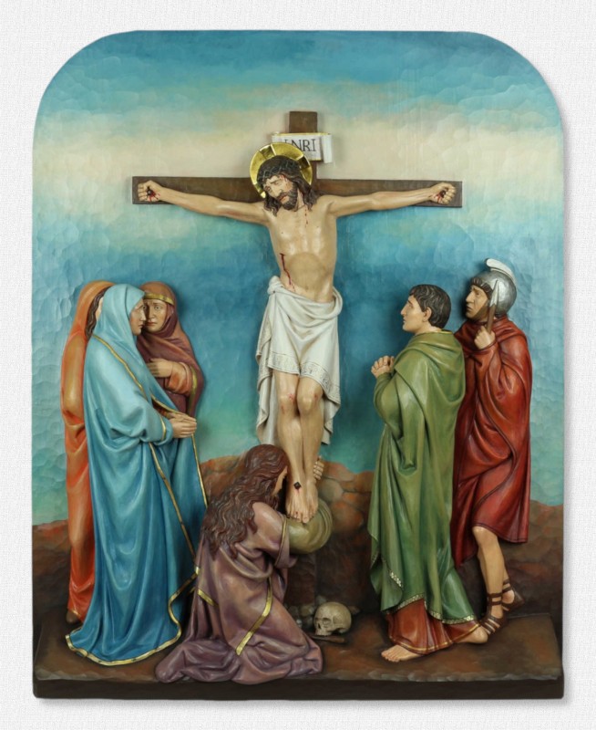 Stacje Drogi Krzyżowej - Stacja 12 - Jezus umiera na krzyżu - rzeźby drewniane do kościoła