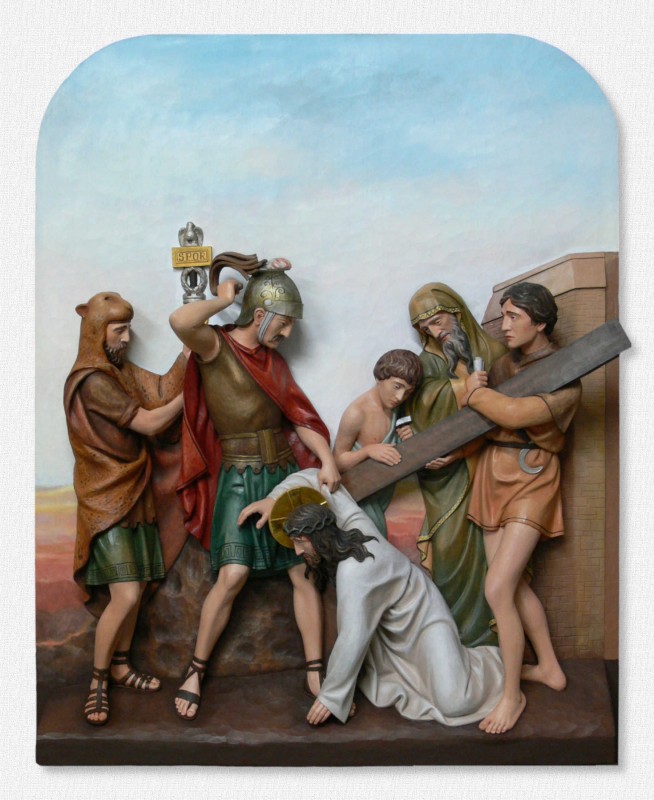 Stacje Drogi Krzyżowej - Stacja 7 - Jezus upada po raz drugi - Sklep z figurami drewnianymi