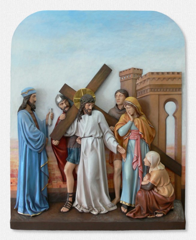Stacje Drogi Krzyżowej - Stacja 8 - Jezus pociesza płaczące niewiasty - producent rzeźb w drewnie