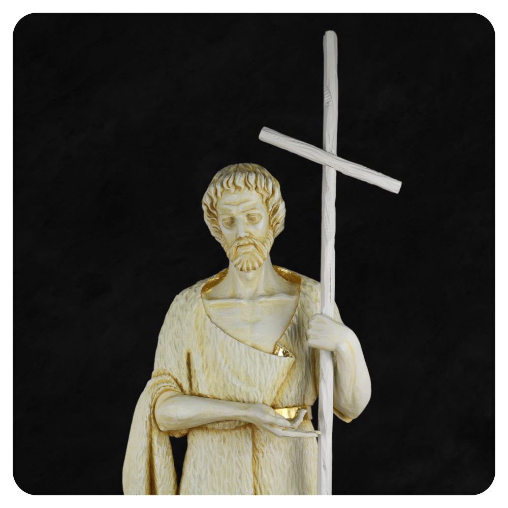 Jan Chrzciciel - postać wykonana w drewnie lipowym, polichromowana ze złoceniami, w ręce trzyma krzyż