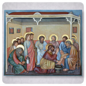 Chrystusowe obmywanie stóp - płaskorzeźba polichromowana