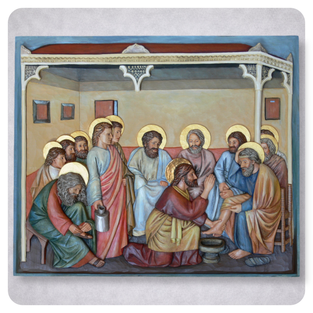 Chrystusowe obmywanie stóp - płaskorzeźba polichromowana