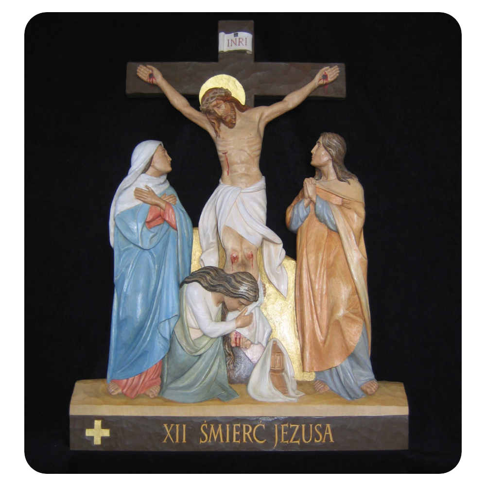 Stacja XII Drogi Krzyżowej - Śmierć Jezusa - płaskorzeźba drewniana