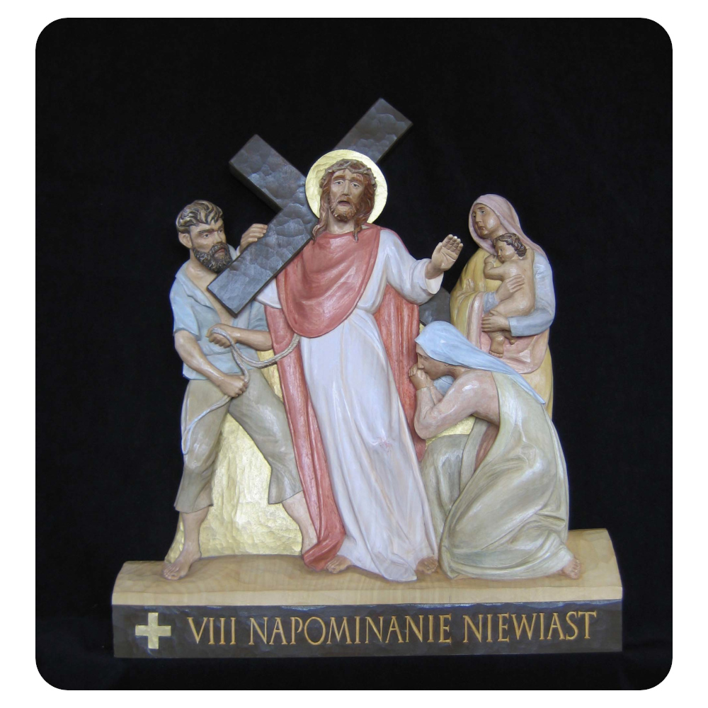 Stacja VIII Drogi Krzyżowej - Napominanie niewiast - płaskorzeźba drewniana