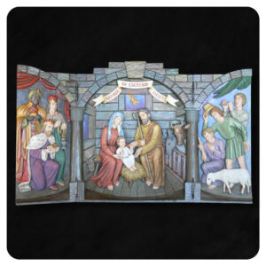 Tryptyk Bożonarodzeniowy, Święta Rodzina, Dzieciątko w żłobie, płaskorzeźba w drewnie