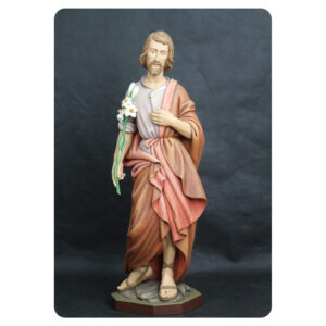 Rzeźba św. Józefa z lilią na czarnym tle