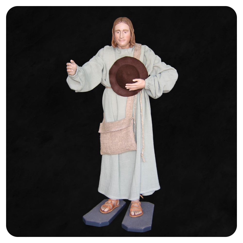 Pasterz z kapeluszem i torbą na ramieniu